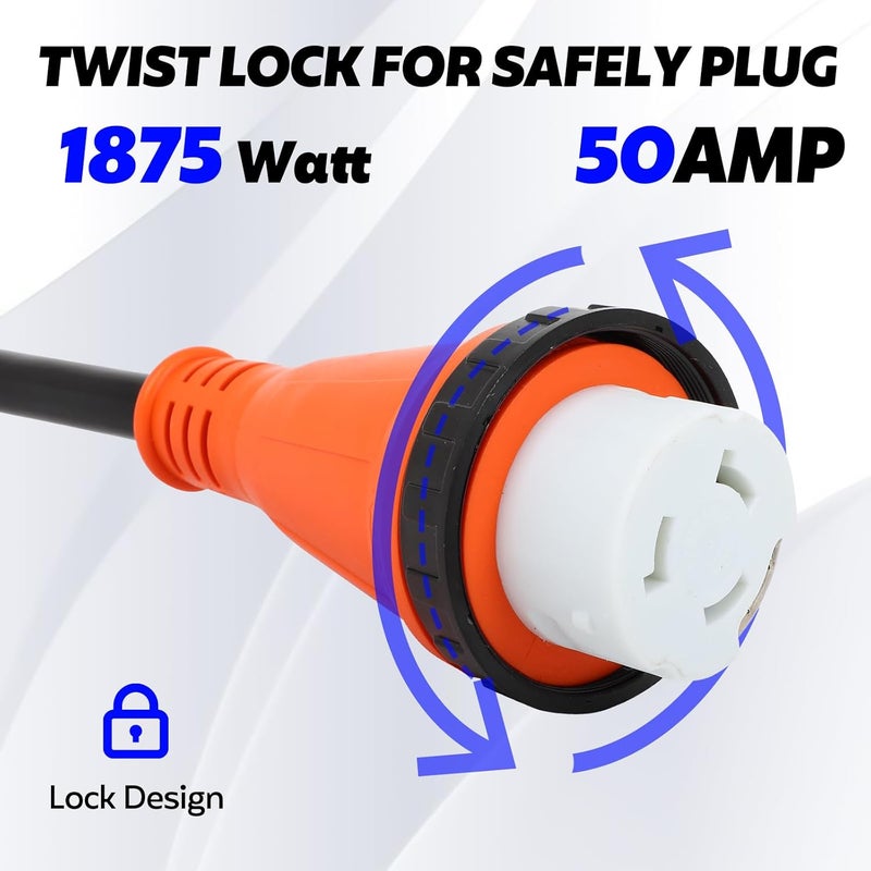Dollate 50amp to 110 Adapter for RV, NEMA 5-15P to SS2-50R Female RV Power Adapter with Locking Connector, Durable and Safe ETL Listed 15 to 50 amp RV Adapter for Camper, Heavy Duty 13 inch rv Extension Cord - Image 4